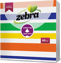 Zebra Easy Open Χαρτοπετσέτα 1Φ Πολύχρωμη 33x33εκ. 60τμχ